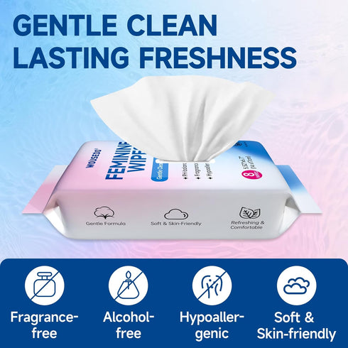 WOUSEDO Packs, 8 Pack 64 Feminine Hygiene Wipes for Women, Impossibly Compact Travel Mini pH Balanced Unscented
