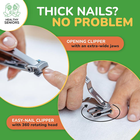 Nail Clippers Set, Easy Grip 360 Rotary Fingernail Clipper, Sharp Heavy Clippers for Thick Nails, Perfect for Diabetics