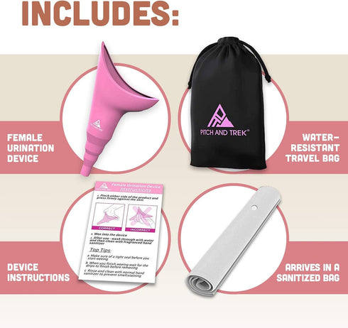 Pitch and Trek Women's Silicone Urination Device for Travel & Outdoor, Color Pink