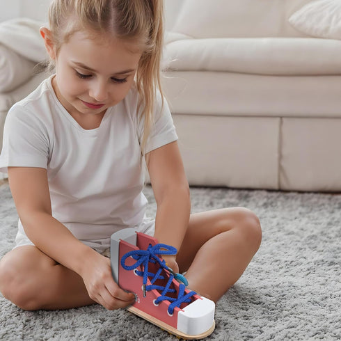 Heclia Shoe Ties Practice for Kids Learn to Tie Shoes with Wooden Lacing Sneaker Shoelaces a Shoe Educational Toy