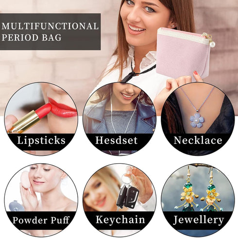Teircno Preppy Corduroy Period Bag for Women, Cute Sanitary Napkin Storage Bag Portable Period Pouch with Pearl Zipper