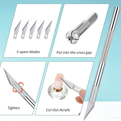 Honoson 6 Pieces French Tip Cutter Tool Nail Trimmer Set with 1 Acrylic Brush, 1 French Tip Knife, 5 Spare Blades