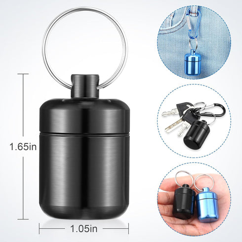 4 Pack Ear Plug Carrying Case Keychain, Waterproof Metal Small Pill Holder for Earplugs, Pills, Jewelry (Black, Blue)