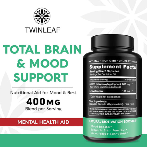 5 HTP Supplement for Mood Support - Made in USA - Natural 5-HTP & L-tryptophan Capsules - 5-HTP Booster for Men & Women - Proprietary Formula for Mood and Relaxation - 60 Vegan Capsules