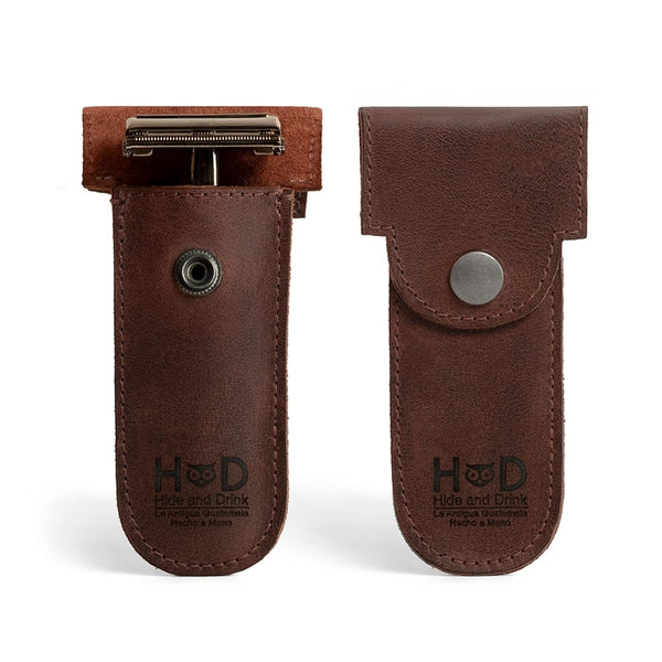 Hide & Drink Double Edge Protector Case for Barber Razor - Vintage Full Grain Leather Travel Sheath