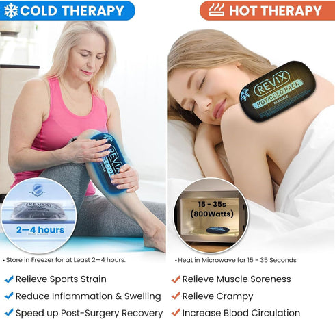REVIX Ice Packs for Injuries Reusable, 5 Pack Hot and Cold Gel Ice Pack Set for Pain Relief, Swelling, and Recovery