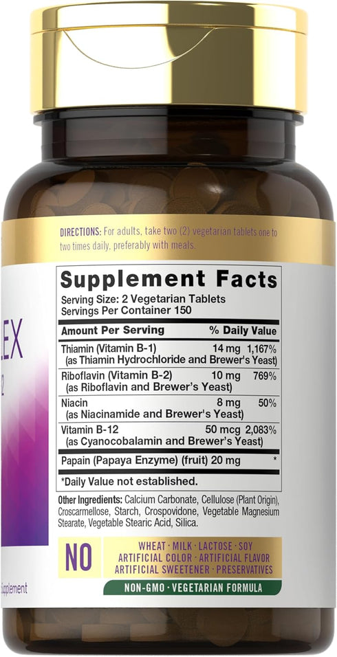 Carlyle B-Complex Vitamin with B12 | 300 Tablets | High Potency Formula | Vegetarian and Non-GMO Supplement