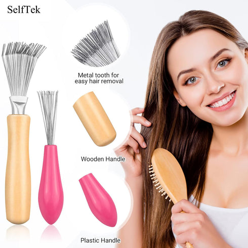 SelfTek 4 Pack Hair Brush Cleaning Tool - Home or Salon Use for Removing Hair and Dust