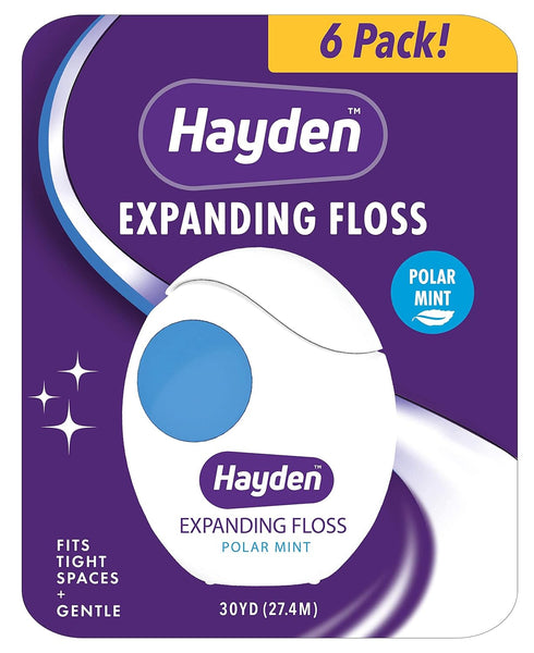 Hayden Expanding Dental Floss, Fresh Feeling Polar Mint Woven Floss, 6 Pack Value, 180 Yards