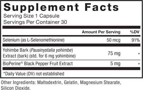 Force Factor Yohimbine Supplement for Men, 6mg Yohimbe Bark Extract for Enhanced Performance, 30 Capsules