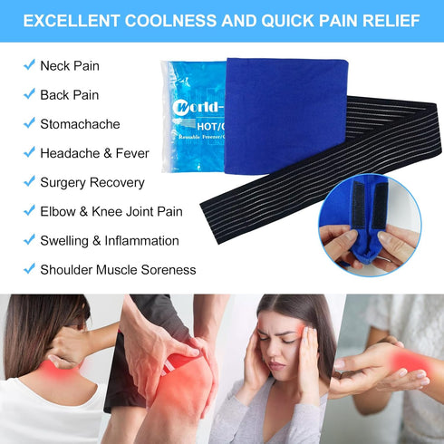 Reusable Gel Ice Packs for Injuries - 2 Pack with Wrap, 6.3"x5.1", Hot Cold Soft Flexible Ice Freezer Pack, Cold