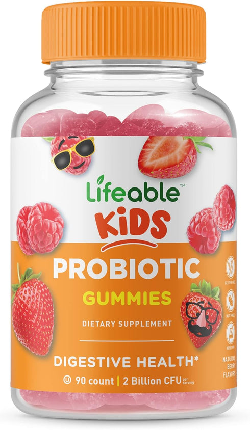 Lifeable Probiotics for Kids, 90 Gummies, 2 Billion CFU, Great Tasting Natural Flavor Gummy, Gluten Free Vegetarian