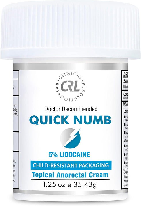Quick Numb 5% Lidocaine Topical Numbing Cream, 1.25 Oz Maximum Strength Pain Relief Cream with Aloe Vera & Vitamin E