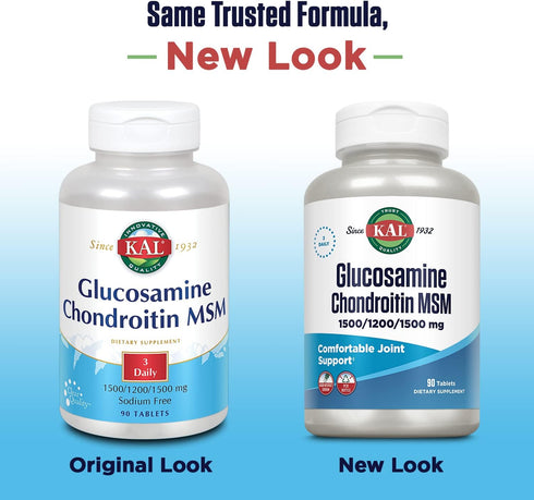KAL Joint Support Supplement, Glucosamine Chondroitin MSM, 1500mg Glucosamine, 1200mg Chondroitin, 90 Tablets