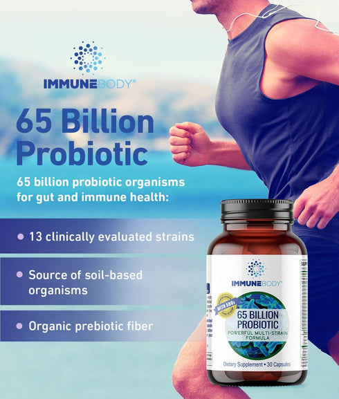 Ultimate Digestive Health Probiotic, 65 Billion CFU, 13 Probiotic Strains, SBOs, Prebiotic, 30 Capsules