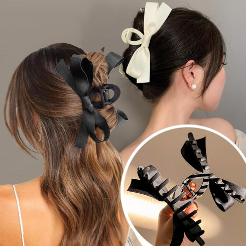 Sizobi 2Pcs Bow Claw Clips, Satin Big Hair Bows for Women, Large Claw Clips for Thick Thin Curly Hair