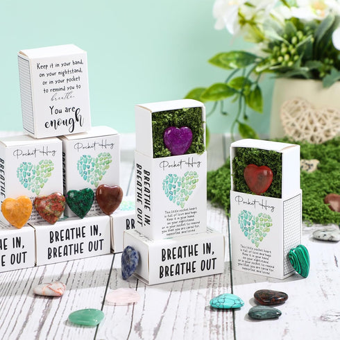 Motipuns 60 Sets Mother's Day Pocket Hug Tokens Bulk Heart Natural Stones Heart Emotional Inspirational Bulk Gifts