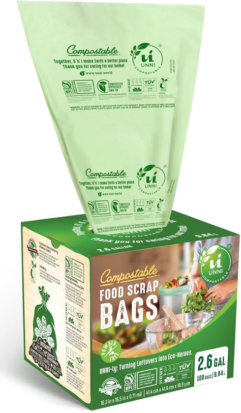 UNNI Compostable Liner Bags, 2.6 Gallon, 200 Count, Extra Thick 0.71 Mil, Small Kitchen Food Scrap Waste Bags