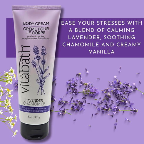 Vitabath Lavender Chamomile Moisturizing Body Cream - Soothing Hydration for Dry Skin, 8 Ounce
