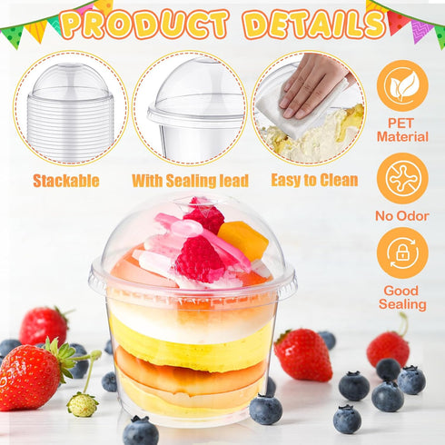 Jingmore 400 9 oz Lids,200 200 Pcs Plastic Dessert Cups with Pcs Clear Disposable Parfait Fruit Cups