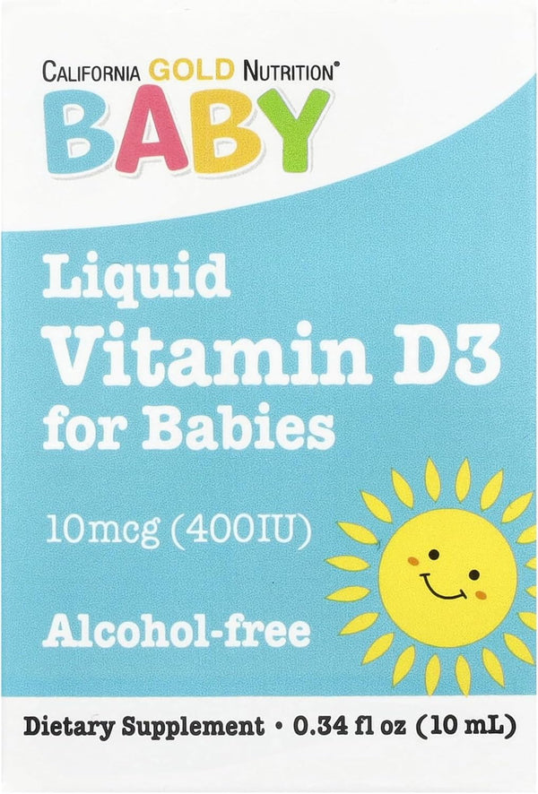 Baby Vitamin D3 by California Gold Nutrition - Liquid D3 Supplement for Babies, 10 mcg (0.34 fl oz)