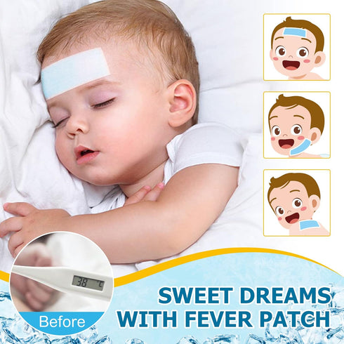 16 Sheets Fever Patches for Kids, Hot Weather Cooling Gel Patches for Adults, Headache Cooling & Pain Relief