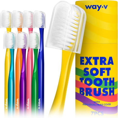 Extra Soft Toothbrush for Adults with Sensitive Gums, 7 Pcs Manual Toothbrushes with Individual Head Covers