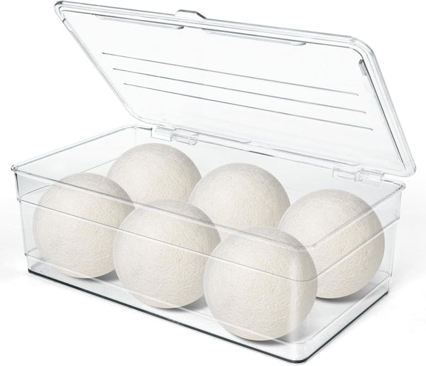 Dryer Sheet Holder - Acrylic Dryer Ball Dispenser Container with Lid for Laundry Pods, Clips, and Sheets