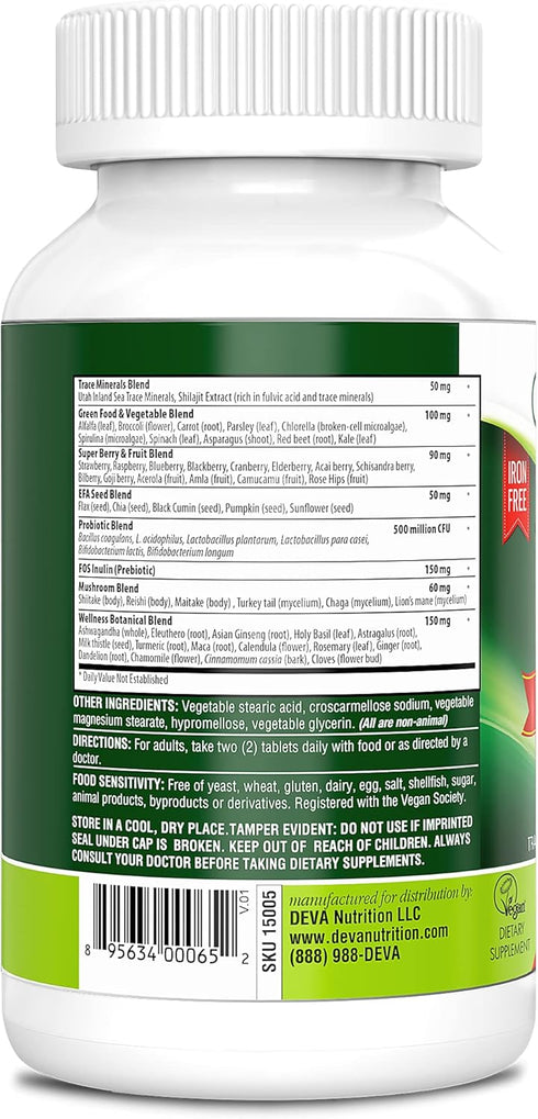 DEVA Tuba Prime Vegan Multivitamin, High-Potency Dietary Supplement, Antioxidants, 90 Tablets