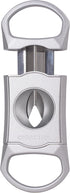 V-Cut Cigar Cutter - Stainless Steel Blade, Up to 60+ Ring Gauge in Leather Gift Case (Silver)