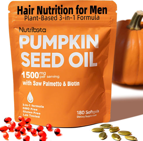 Nutribota Pumpkin Seed Oil Supplement 1500 mg per Serving with Saw Palmetto &