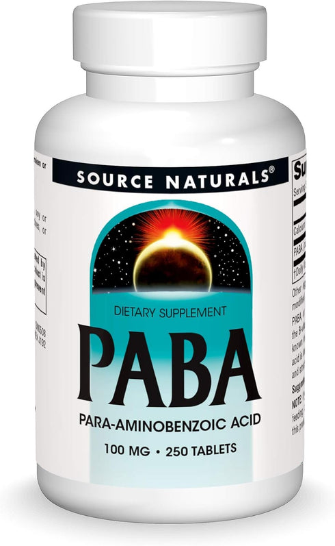 Source Naturals PABA, Para-Amino Benzoic Acid | 100 mg Dietary Supplement, 250 Tablets