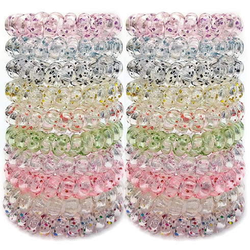 Traceless Spiral Hair Ties, 20 Pieces, No Crease, Transparent, Mixed Color, Phone Cord Hair Bands