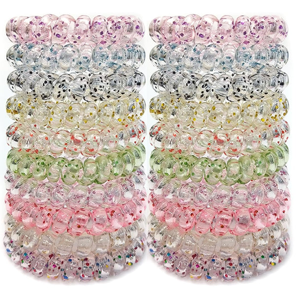 Traceless Spiral Hair Ties, 20 Pieces, No Crease, Transparent, Mixed Color, Phone Cord Hair Bands