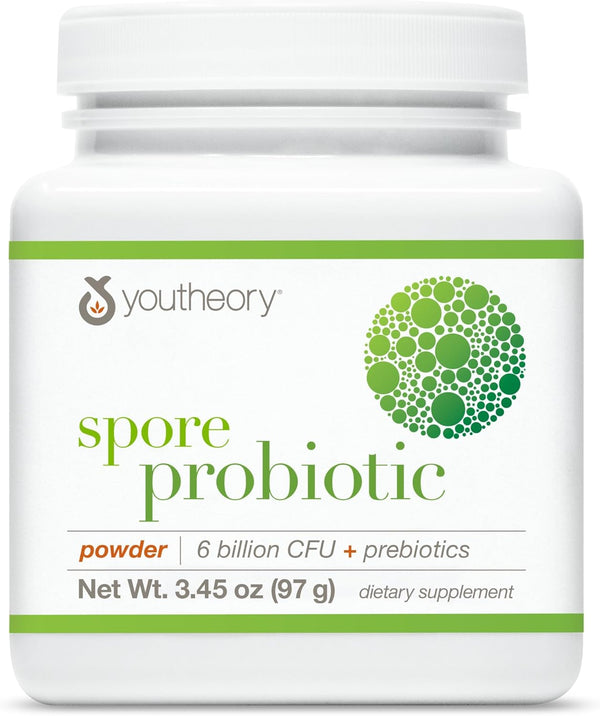 Youtheory Spore Probiotic Powder, Vegan Gut Health Supplement for Men & Women, 6 Billion CFU, 3.45 oz
