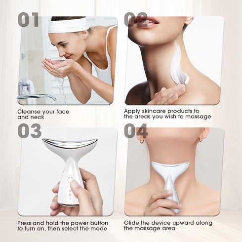 okahila 3 Face & Neck Massager | White LED Red-Light-Therapy-for-Face and Neck, Red Light Therapy Wand, Color Led