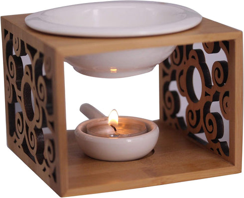 Singeek Ceramic Essential Oil Burner Diffuser,Hollowing Floral Tea Light Holder Aromatherapy Oil Warmer, Holiday Home