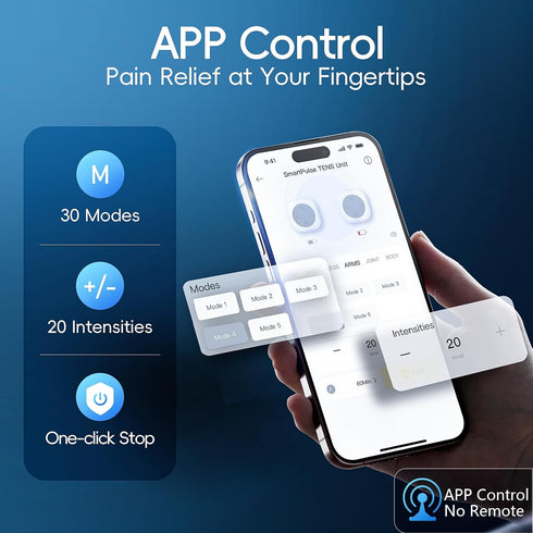 Comfytemp Wireless TENS Unit Machine for Pain Relief, Rechargeable TENS Device with 30 Modes, 4 Pads for Sciatica, Back