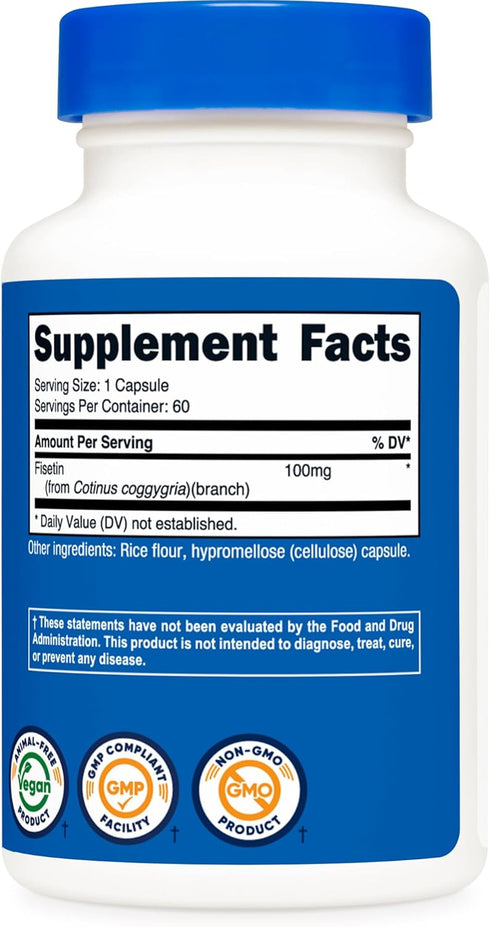 Nutricost Fisetin Capsules 100mg, 60 Capsules - Natural Polyphenol Antioxidant, Non-GMO, Vegan