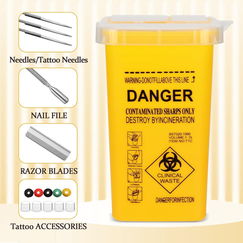 3pcs Needle Disposal Boxes for Tattoo Supplies, Sharps Containers Waste Boxes (Yellow)