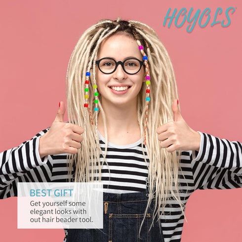 Hoyols Quick Hair Beading Tools with Colorful Pony Beads, Magic Topsy Hair Tail Beader for Kids Girls (6pcs, Black)