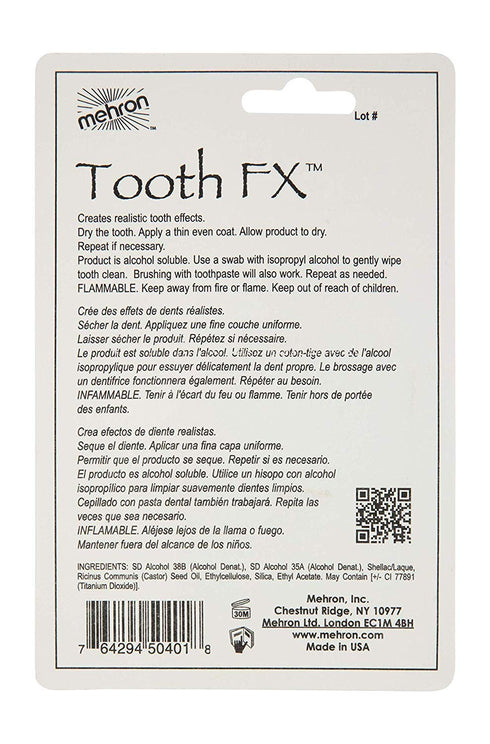 Mehron Makeup Tooth FX with Brush, Special Effects for Halloween & Movies, 0.25 oz, White