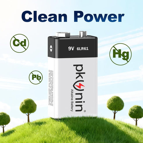 PKUNIN 9V 12 Pack 9 9V 6LR61 10-Year Batteries Alkaline Volt Battery for Smoke Detector Long-Lasting Square Fire Alarm