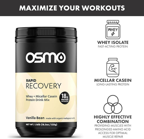 Osmo Nutrition Rapid Recovery Mix | Whey Isolate & Micellar Casein Powdered Drink | Vanilla | 14 Servings | All Natural