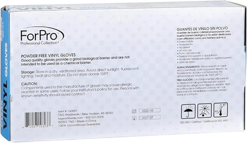 ForPro Disposable Vinyl Gloves, Clear, Industrial Grade, Powder-Free, Latex-Free, 100-Count, X-Large