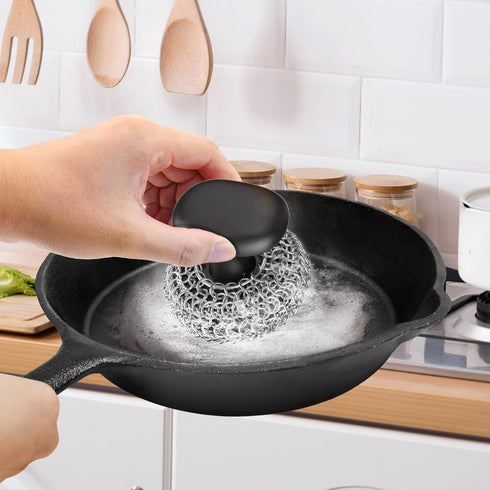 Cast Iron Scrubber, Dish Scrub Brush, 316 Cast Iron Cleaner Chainmail Scrubber for Cast Iron Pan Cleaning