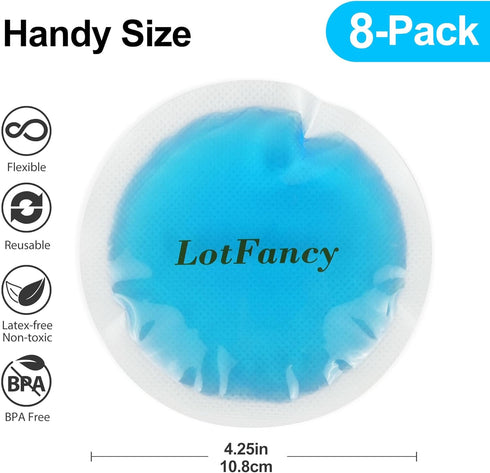 LotFancy Ice Pack for Injuries - 8 Small Reusable Gel Heating Cooling Pads for Hot Cold Therapy