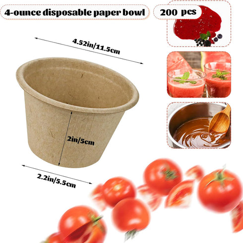 200 Pcs 4 oz Natural Sugarcane Biodegradable Bowls Disposable Paper Bowls Compostable Soup Bowls for Salad,Hot Soup,Pasta and Dessert by Cmkura