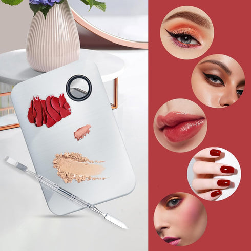 Makeup Mixing Palette, Upgraded Stainless Steel Metal Mixing Tray with Spatula for Foundation and Nail-Art