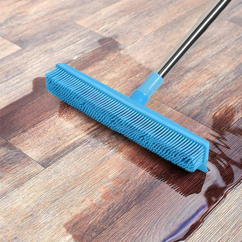 Landhope Fur Remover Broom, Rubber Broom with Squeegee Long Handle, 50 inches Sweeping Rug Brush